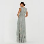 Mac Duggal 9360 Green Floral Mesh Sleeveless A Line Micro Ruffle Gown Dress Photo 3