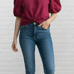 Marc New York Linen Cropped Top Size M Hot Pink Puff Sleeve Photo 0