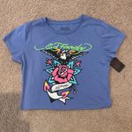 Ed Hardy  Pale Blue Graphic Print Crop Top Tee Photo 9