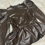 Long sleeve pleather thin material top Size XL Brown Photo 7