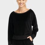 JoyLab Sweatshirt Women Black Velour Off-Shoulder Luxe Cozy Size M Photo 1