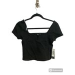 Lulus Trendy Poise Black Notched Short Sleeve Crop Top S Square Neck Photo 1