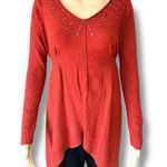 One World Womens Tunic Sweater Pullover Asymmetrical Studded Burnt Orange Medium Photo 2