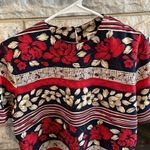 Allison Daley floral blouse size small blue red cream Photo 2