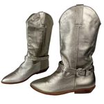 Nine West Vtg Y2K 9West Champagne Metallic Western Riding Boots Sz 8 Buckle Cowgirl Photo 2
