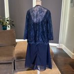 Women’s Navy Tea Length Formal Wedding Dress with Matching Jacket Size 12 NWOT Blue Photo 6