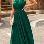 ✨Women Midi Dresses Green Sleeveless Halter Irregular High Waist Sz L Sundress✨ Size L Photo 0