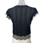 Solitaire Black Crochet Knit Short Flutter Sleeve Crop Sweater Blouse Top Size M Photo 3