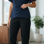 Michael Kors‎ Women's Midnight Blue Wrap Flutter Sleeve Top Photo 0