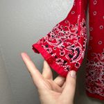 Talbots Red Paisley Floral Print Tassel Tie Neck Tunic Top Size S bandana boho Photo 2