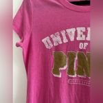 PINK - Victoria's Secret Victoria's Secret Pink Short Sleeve Gold Glitter Graphic Pink Tee Size L Photo 5