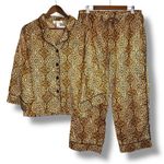 Oscar de la Renta Oscar De La‎ Renta Pink Label Pajama Set Large Gold Brown Satin Animal Print Photo 0