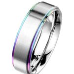 Rainbow 316L Stainless Steel Classic Band Ring 6mm width size 11 Silver Photo 0