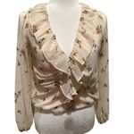 ASTR THE LABEL PUFF SLEEVE RUFFLE FLORAL LONG SLEEVE VNECK BLOUSE TOP XS Photo 3