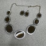 Smoky olive oval necklace earring set Silver Photo 6