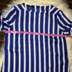 Escada 100%Silk royal blue/white striped blouse sz 36 small Blue Photo 5