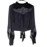 Free People Size XS Black Velvet Balloon Sleeve Open Back Tie Waist Top Photo 1