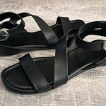 Franco Sarto Gustar Black Leather Flat Sandal Womens 7.5 Open Toe Ankle Strap Photo 0