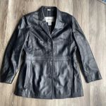 Vintage Black Leather Jacket Medium Womens Button Up‎ Buttery Soft 90s Y2K Lined Photo 0