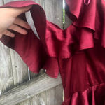 AMUR LORELAI BURGUNDY RUFFLE SATIN GOWN Red Size 8 Photo 6