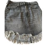 Free People Faded Black Denim Rounded Raw Hem Fringe Mini Skirt Bailey Size 27 Photo 7