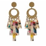 Handmade Statement Dangle Earrings - Tortoise Shell, Colorful, Lightweight Photo 1