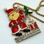 New without tags red and white crystal and enamel Santa Claus Christmas necklace Photo 3
