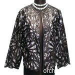Cache Laser Cut Leather Lace Swing Jacket Top New Peek A Boo Black White $398 Photo 0