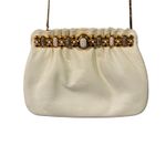 Finesse La Model Vintage Cream Evening Bag Gold Jewel Lock Snakeskin Texture Photo 1