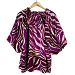 BIBI Womens Purple White Satin Zebra Print Peasant Top Size L Coastal Old Money Size L Photo 4