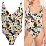 Old Navy  One Piece Swimsuit Size XL Scoop Neck High Leg Tropical Floral Print Photo 10