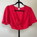 A New Day Summer Festival Red Wrap Chic Linen Edgy Stretch Cropped Boho Feminine Party Top Photo 0