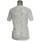 Guipure Lace Insert Puff Sleeve Schiffy Blouse Ivory Eyelet Crochet Sheer Boho S White Photo 4