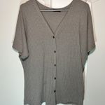 MIHOLL Waffle Knit Button Up Top Dolman Short Sleeve Boho Slouchy Gray Purple S Photo 0