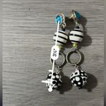Vintage Earrings Black White Polka Dot Hoop Blue Gem Drop Dangle Beaded Photo 2