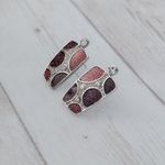 Vintage Stud Earrings Shades of Dark Red, Silver Tone, Clear Gems Red Photo 1