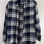 Old Navy  Navy Plaid Boyfriend Flannel Shirt Womens Size S Long Sleeve Cotton Photo 0