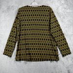 Susan Graver  Blouse M Geometric‎ Tie Neck Long Sleeve Black Yellow Top Photo 2