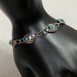 Artisan Native American Sterling Silver Turquoise Bear Paw Link Bracelet Photo 0