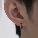 Sterling Silver NIB -  925 Black & Silver Huggie Hoop Earrings. Photo 5