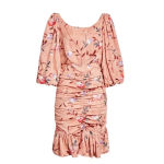 ByTimo Ruched Floral Embroidered Jacquard Dress Balloon Sleeves Coral Size XS Pink Photo 4