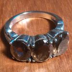 Brazilian Smokey Quartz Three Stone Stainless Steel Ring (Size 7) Photo 5