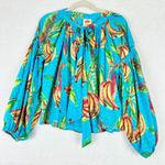 Farm Rio  Banana Sky Blouse Size XS NWT Tie Neck Swiss Dot Cotton Balloon Sleeve Photo 3