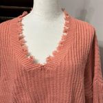 Zaful Cropped Sweater Distressed Frayed V-Collar Loose Fit Orangepink/Coral XL Photo 2