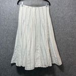 CP Shades 100% Linen White Striped Flowy Midi Skirt Elastic Waist Boho Coastal S Photo 1