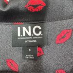 I.N.C. Intimates Women's Size Small Black Satin Button Front Pajama Top Red Lips Photo 1