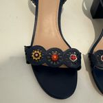Tory Burch Marguerite Perforated Floral Navy Blue Slingback Block Heel Sandal 10 Photo 2