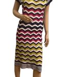 Laundry by Shelli Segal Chevron Knit Midi Dress with Striped Pattern in Navy,‎ Red, Yellow and White Photo 1