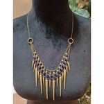 Women Gold Chain Spike Necklace With Purple Beads And Lobster Clasp Lock Jewelry Blue Photo 1