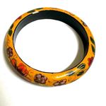 Yellow wooden floral hand painted bangle bracelet Photo 2